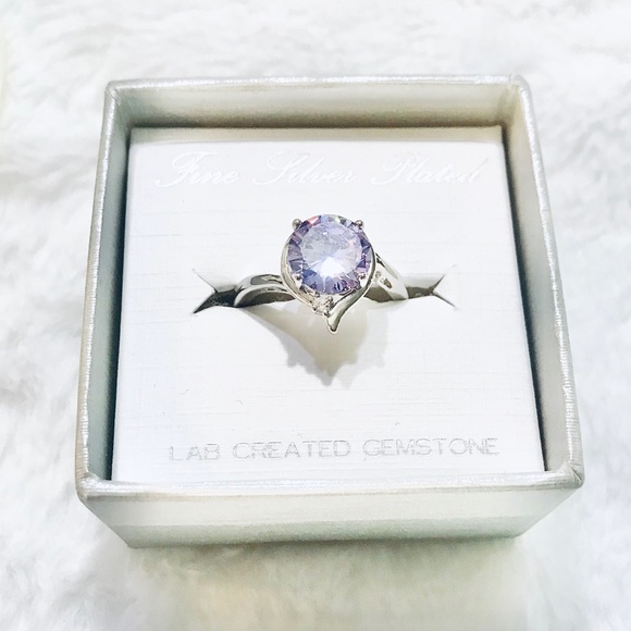 ๐Stunning Lavender Birthstone Round 4-Prong Synthetic Gem Silver Ring | US 8 - Picture 3 of 16